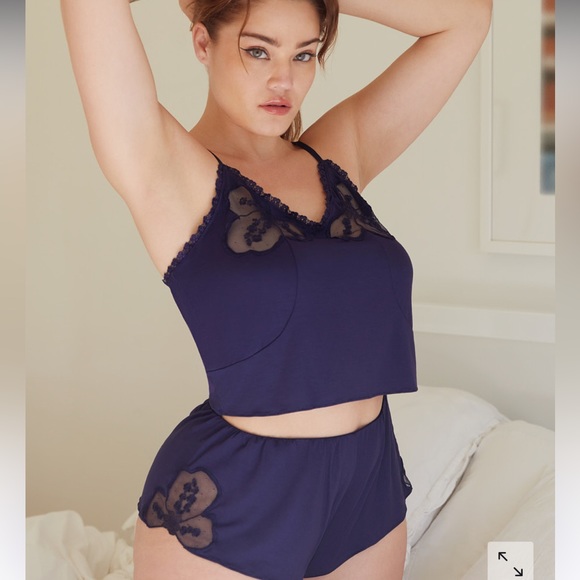Savage X Fenty Other - Savage X Fenty Navy Blue A Peek Behind the Lace Cami & Sleep Shorts Set